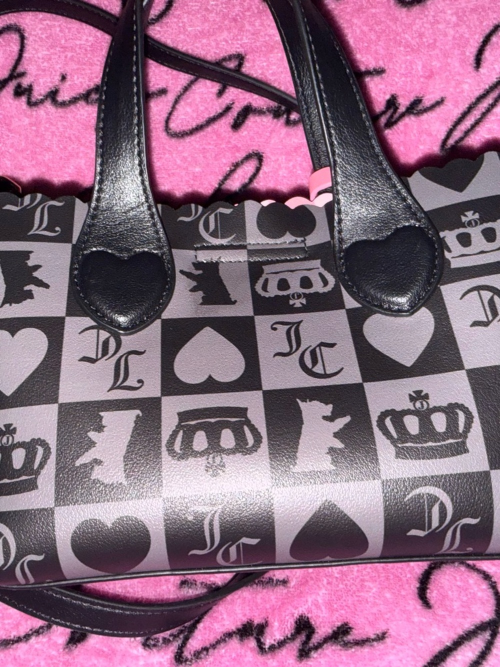 Gray & Pink Crown Print Mini Tote with Heart Charm - Picture 4 of 8